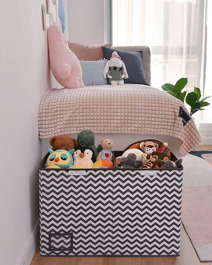 GRANNY SAYS Toy Chest with Lids, Foldable Stuffed Animal Storage with Handles, Toy Storage Organizer for Nursery Room Playroom, Living Room, Large Toy Box for Girls and Boys, Dark Gray V Pattern - LeafyLoom