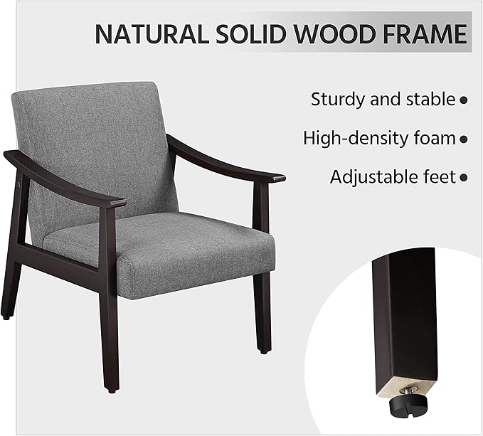 Yaheetech Accent Chair, Mid-Century Living Room Chair, Modern Linen Fabric Side Chair with High Back for Living Room/Office/Bedroom, Minimalist, Dark Gray - LeafyLoom
