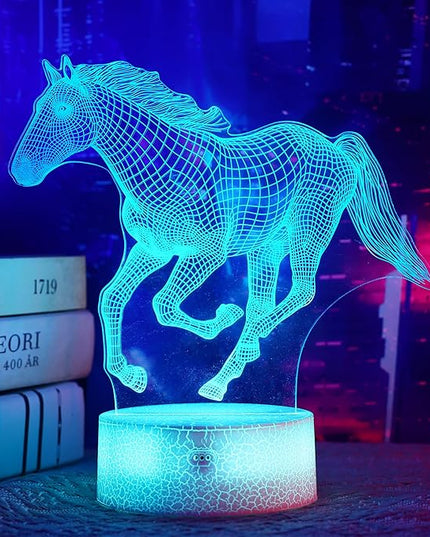 Horse Gifts for Girls, 3D Illusion Lamp, 3D Horse Night Light with 16 Colors Remote and Touch Control, Horses Decor for Kids Room, Girls Birthday Gifts - LeafyLoom