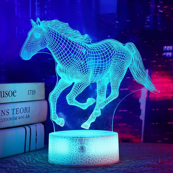 Horse Gifts for Girls, 3D Illusion Lamp, 3D Horse Night Light with 16 Colors Remote and Touch Control, Horses Decor for Kids Room, Girls Birthday Gifts - LeafyLoom