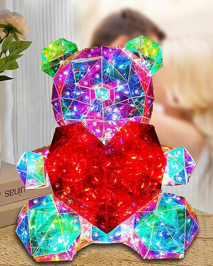 Glowing Teddy Bear Night Light LED Lights Up Bear Galaxy Bear Lamp for Girlfriend, Mom, Permanent Gift for Valentine's Day, Mother's Day, Anniversary and Birthday With Exquisite Transparent Gift Box - LeafyLoom