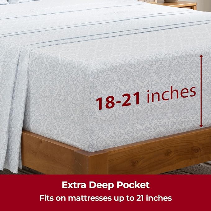 Mellanni Extra Deep King Sheets - 4 PC Iconic Collection Bedding Sheets & Pillowcases - Hotel Luxury, Ultra Soft, Cooling Bed Sheets - Extra Deep Pocket up to 21 inch (King, Laced Sky Blue) - LeafyLoom