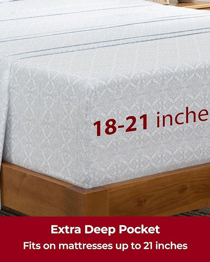 Mellanni Extra Deep Twin Sheets - 3 PC Iconic Collection Bedding Sheets & Pillowcases - Hotel Luxury, Ultra Soft, Cooling Bed Sheets - Extra Deep Pocket up to 21 inch (Twin, Laced Sky Blue) - LeafyLoom