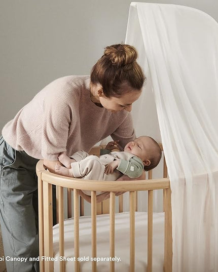 Stokke Sleepi Mini Bundle, Natural - includes Crib/Bed, Mattress & Drape Rod - Suitable for Ages 0-5 Years Old - Adjustable & Stylish - LeafyLoom