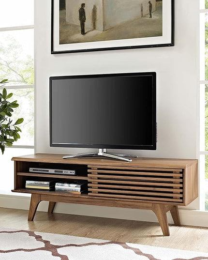 Modway Render 48" Mid-Century Modern Low Profile Media Console TV Stand, 48 Inch, Walnut - LeafyLoom