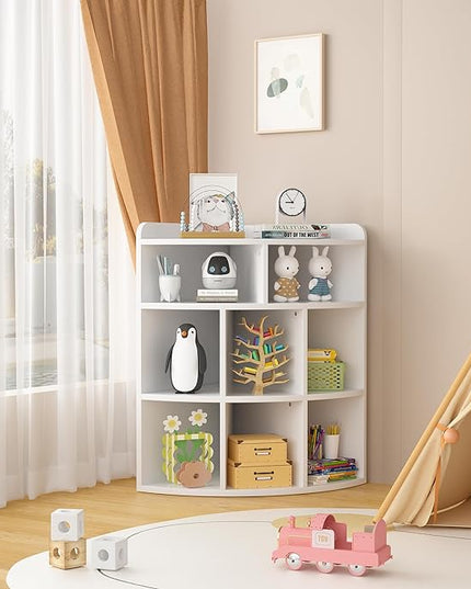 Vecelo 3-Tier Corner Cabinet with 8 Cubbies, Wooden Cube Storage Organizer, Modern Bookshelf Units for Playroom, Bedroom, Living Room,Pearl White - LeafyLoom