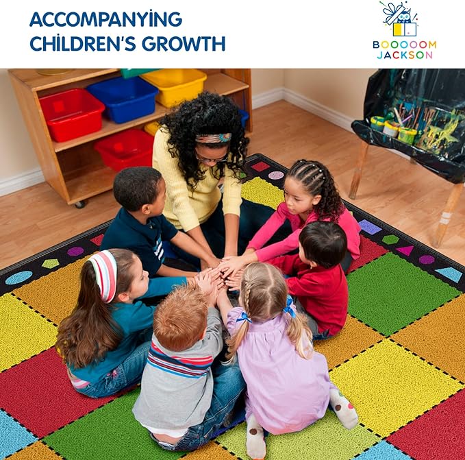Booooom Jackson Classroom Rug Large Colorful Classroom Carpet with Non-Slip Backing, 10'4''x13' Children's School Seating Rug Elementary - LeafyLoom