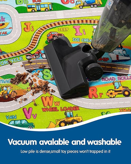 Booooom Jackson Train Car Mat for Kids Toy Cars,ABC Alphabet Car Rug for Kids To Play and Learn,Non Slip Car Play Rug for Boys Girls Room,Colorful Kids Rugs for Playroom Washable,Car and Train Playmat - LeafyLoom