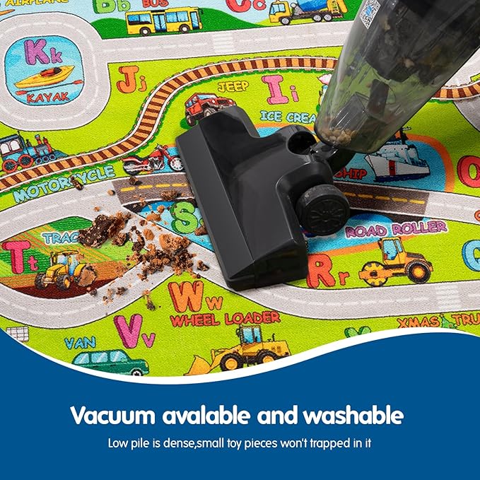 Booooom Jackson Train Car Mat for Kids Toy Cars,ABC Alphabet Car Rug for Kids To Play and Learn,Non Slip Car Play Rug for Boys Girls Room,Colorful Kids Rugs for Playroom Washable,Car and Train Playmat - LeafyLoom