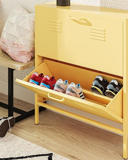 Novogratz Cache 2 Door Shoe Storage, Yellow - LeafyLoom