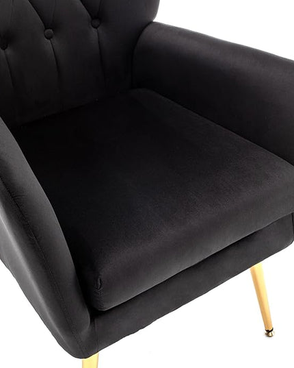 US Pride Furniture Modern Accent Chair with Ergonomic High Wingback, Microfiber Upholstered Armchair with Metal Legs for Living Room, Bedroom, Office or Vanity, Black - LeafyLoom