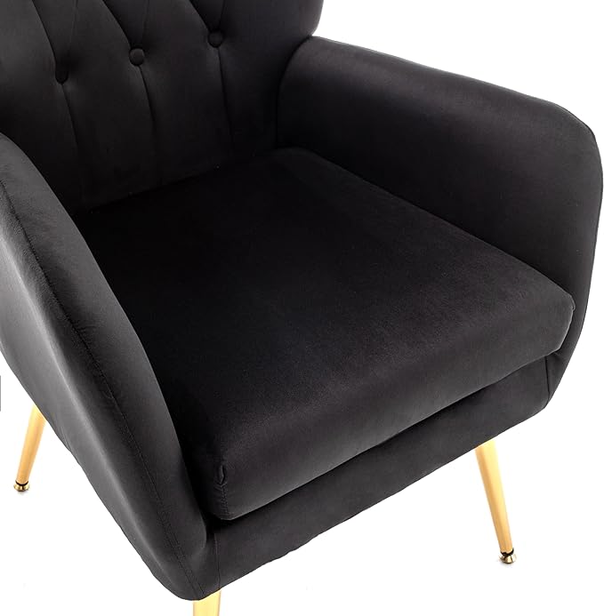 US Pride Furniture Modern Accent Chair with Ergonomic High Wingback, Microfiber Upholstered Armchair with Metal Legs for Living Room, Bedroom, Office or Vanity, Black - LeafyLoom
