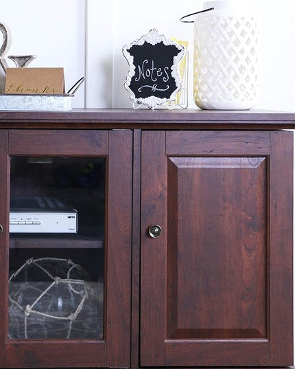 Walker Edison Traditional Wood Universal TV Stand with Storage Cabinets for TV's up to 65" Living Room Entertainment Center, 44 Inch, Traditional Brown - LeafyLoom