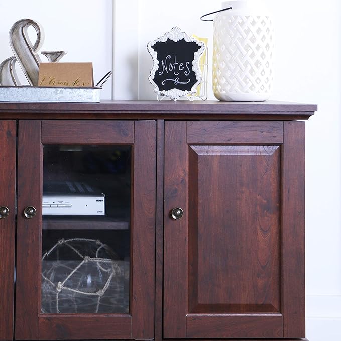 Walker Edison Traditional Wood Universal TV Stand with Storage Cabinets for TV's up to 65" Living Room Entertainment Center, 44 Inch, Traditional Brown - LeafyLoom
