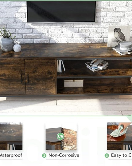 Novilla Retro Farmhouse TV Stand for TVs up to 65 Inches, Living Room Entertainment Center for Flat/Curved Screen, 58 Inches, Brown - LeafyLoom