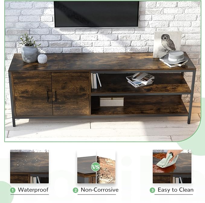 Novilla Retro Farmhouse TV Stand for TVs up to 65 Inches, Living Room Entertainment Center for Flat/Curved Screen, 58 Inches, Brown - LeafyLoom