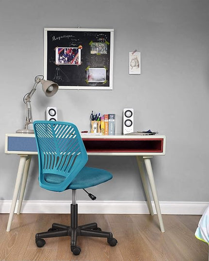 Yaheetech Students Cute Desk Chair Low-Back Armless Study Chair w/Lumbar Support Adjustable Swivel Chair in Home Bedroom School, Turquoise - LeafyLoom