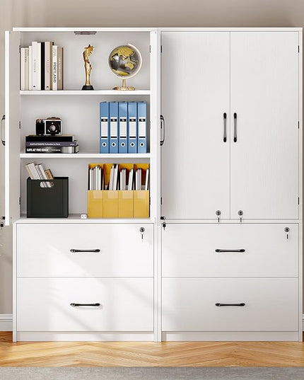 YITAHOME Wood File Cabinets, Heavy Duty Garage Tool Cabinets with Doors & Adjustable Shelves, Big Storage Filing Lockers for Home Office, Living Room, Pantry, Gym, Basement, Warehouse, White - LeafyLoom