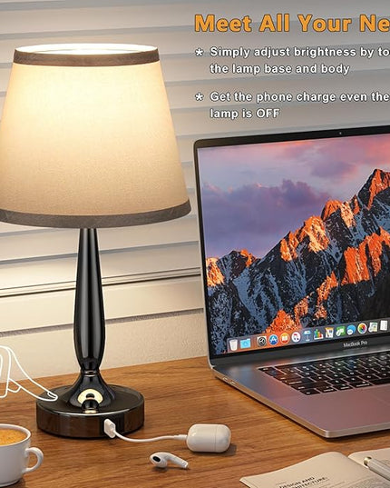Kakanuo Touch Table Lamp for Bedroom, Small Bedside Lamp with USB C Charging Port, 3 Way Dimmable Touch Control Nightstand Lamp for Living Room and Office, LED Bulb Included - LeafyLoom