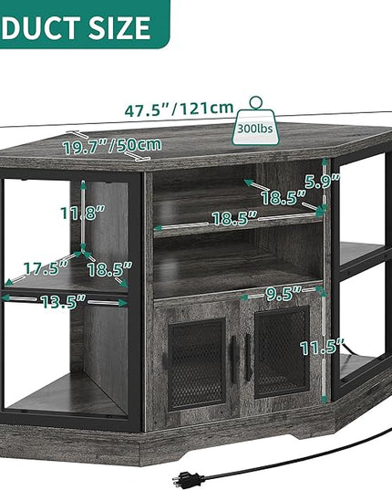 YITAHOME Corner TV Stand for TVs up to 55 Inch with Power Outlet, Modern Farmhouse Entertainment Center, Wood TV Media Console with Storage Cabinets Shelves for Living Room Bedroom, Gray Oak - LeafyLoom
