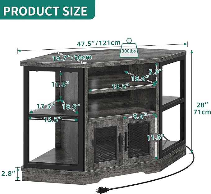 YITAHOME Corner TV Stand for TVs up to 55 Inch with Power Outlet, Modern Farmhouse Entertainment Center, Wood TV Media Console with Storage Cabinets Shelves for Living Room Bedroom, Gray Oak - LeafyLoom
