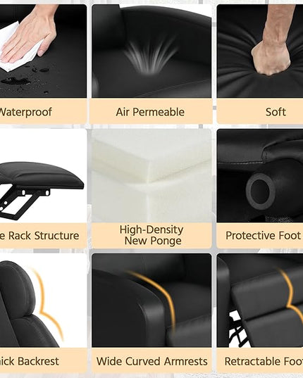 Yaheetech Recliner Chair PU Leather Recliner Sofa Home Theater Seating with Lumbar Support Overstuffed High-Density Sponge Push Back Recliners Armchair for Living Room - LeafyLoom
