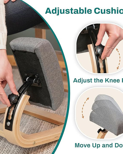Ergonomic Kneeling Chair - A Rocking Ergo Knee Chair and Wooden Desk Chair designed for Home Office Study and Posture Chair Support, Comfortable to Reduce Neck and Back Pressure - Grey - LeafyLoom
