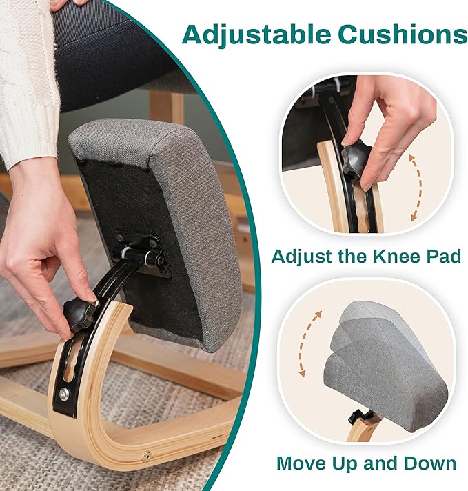 Ergonomic Kneeling Chair - A Rocking Ergo Knee Chair and Wooden Desk Chair designed for Home Office Study and Posture Chair Support, Comfortable to Reduce Neck and Back Pressure - Grey - LeafyLoom