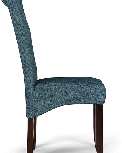 SIMPLIHOME Cosmopolitan Transitional Set with 8 Upholstered Chairs Linen Look Fabric and 54 inch Wide Table for The Dining Room and Kitchen, 9 Pc, Denim Blue - LeafyLoom