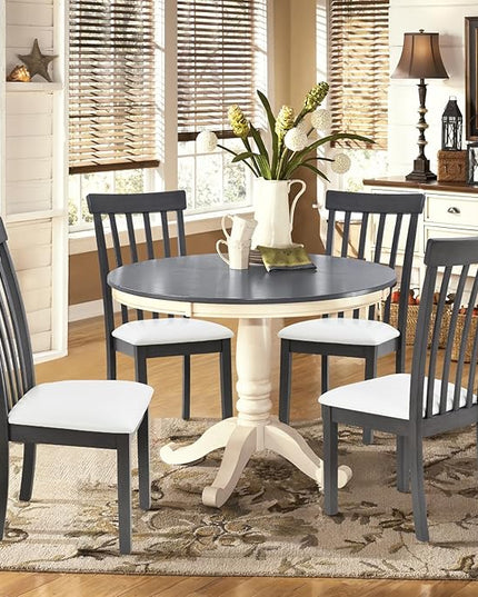 COLAMY Wooden Dining Chairs Set of 2, PU Leather Dining Room Kitchen Side Chair with Spindle High Back and Adjustable Foot Pegs - Grey - LeafyLoom