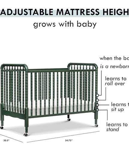 DaVinci Jenny Lind 3-in-1 Convertible Crib in Forest Green, Removable Wheels, Greenguard Gold - LeafyLoom