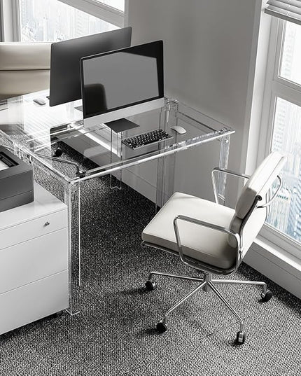 HMYHUM Acrylic Desk, 39.4" L x 19.7" W x 29.5" H, Clear Desk for Home Office for Laptop, Study, Writing, Vanity Table with Rectangular Legs, Modern, Easy Assembly - LeafyLoom