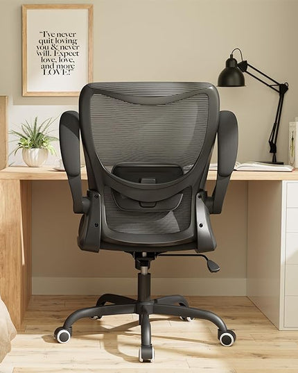 Office Chair, Ergonomic Desk Chair with Adjustable Lumbar Support and Flip up Armrest, Breathable Mesh Computer Chair for Home Office, Black - LeafyLoom