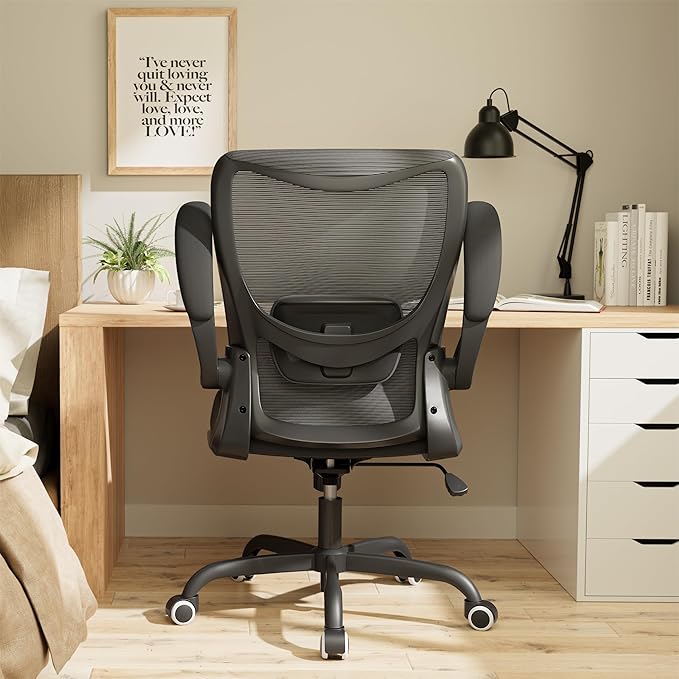 Office Chair, Ergonomic Desk Chair with Adjustable Lumbar Support and Flip up Armrest, Breathable Mesh Computer Chair for Home Office, Black - LeafyLoom