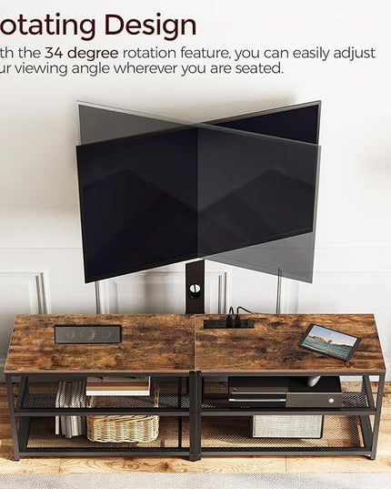 TV Stand with Mount and 4 Power Outlets 59", Entertainment Center Media Console, Swivel TV Stand Mount up to 75 inch TVs, Height Adjustable, Metal Frame for Living Room, Bedroom TVHR35E01V - LeafyLoom