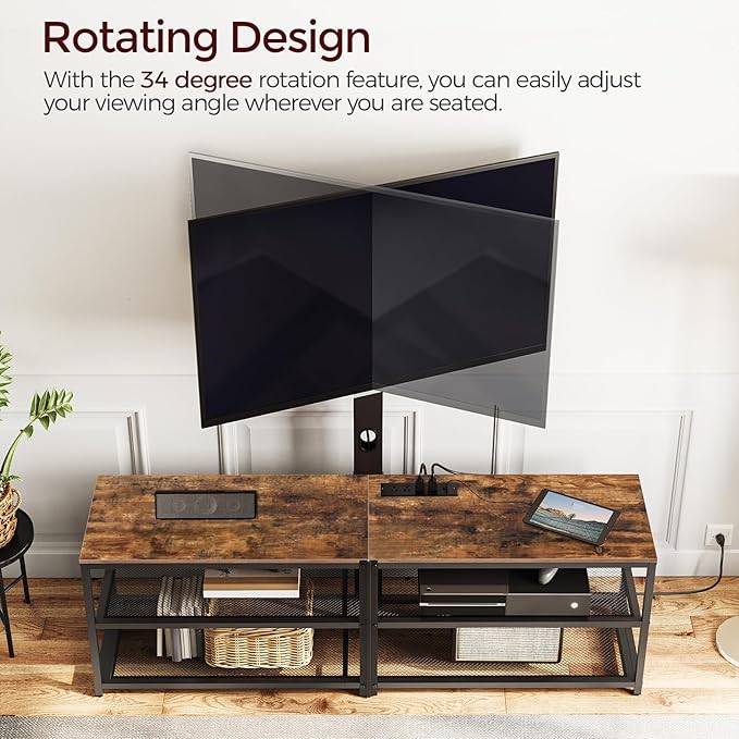 TV Stand with Mount and 4 Power Outlets 59", Entertainment Center Media Console, Swivel TV Stand Mount up to 75 inch TVs, Height Adjustable, Metal Frame for Living Room, Bedroom TVHR35E01V - LeafyLoom
