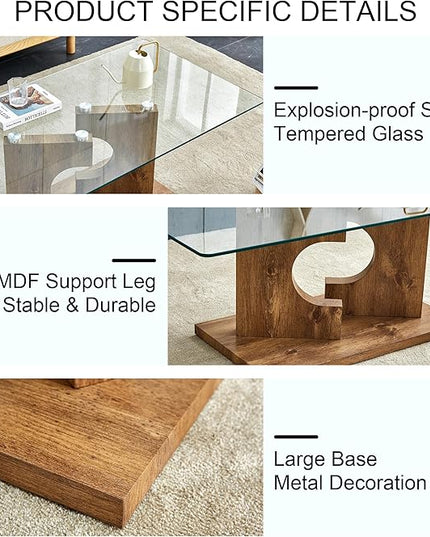NicBex 47.2Inch Rectangular Dining Table,Minimalist Kitchen Table with Glass Tabletop and Wooden MDF Legs for 4 to 6,Practical Coffee Table,Dining Room Table for Kitchen and Living Room,Natural Wood - LeafyLoom