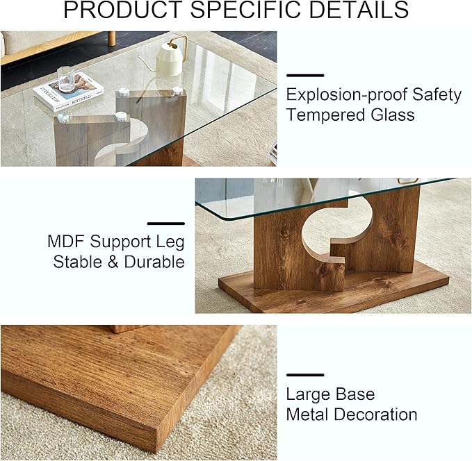 NicBex 47.2Inch Rectangular Dining Table,Minimalist Kitchen Table with Glass Tabletop and Wooden MDF Legs for 4 to 6,Practical Coffee Table,Dining Room Table for Kitchen and Living Room,Natural Wood - LeafyLoom