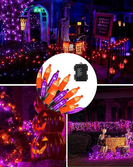 Dazzle Bright Purple and Orange Halloween Lights Battery Operated, 50 LED 16FT Waterproof Halloween Mini String Lights with 8 Modes, Halloween Decorations for Outdoor Indoor Garden Yard Party Decor DazzleBright
