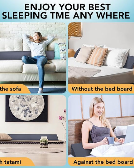 Queen Size (60"x10"x6") Bed Wedge Pillow, Headboard Pillow Wedge,Mattress Wedge, Bed Gap Filler, Memory Foam Bed Wedge with 2 Removable Washable Cover, Gray/White - LeafyLoom