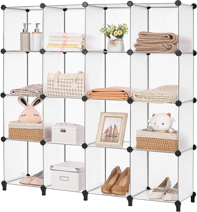 ANWBROAD Cube Storage Organizer 16 Cubes DIY Closet Cabinet Bookshelf Kids Organizers and Storage for Bedroom Closet Organizer Cubby Shelving Plastic Bookcase Office Living Room White ULCS016T - LeafyLoom