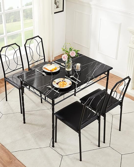 VECELO 5 Pieces Sets,43.3" Table&chairs for 4,Industrial Counter Height Tabletop with Bar Stools, Rectangle Breakfast Chairs, Living Room, Apartment, Dining table for 4, BLack - LeafyLoom