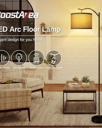 BoostArea Floor Lamp for Living Room,Arc Floor Lamp with Remote Control,Stepless Dimmable Brightness & Colors Temperature 2700k-6500k,Modern Standing Lamp for Bedroom Study Room Office,Grey - LeafyLoom