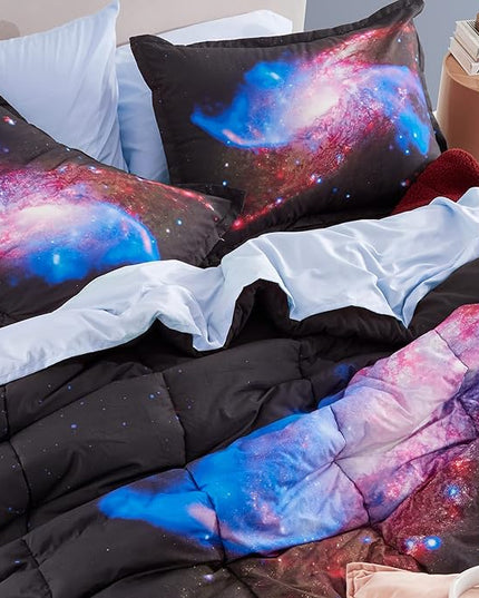 SLEEP ZONE Kids Bedding Comforter Set Full/Queen Size - Super Soft & Cute Printed 3-Piece Comforter Set All Seasons for Boys, Girls, Fade Resistant, Machine Washable, Purple Galaxy - LeafyLoom
