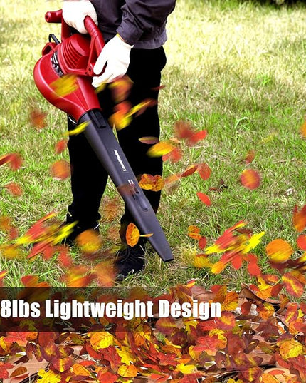 LawnMaster Red Edition BV1210 1201 Electric Blower Vacuum Mulcher 12 Amp 2-Speed Adjustment with Metal Impeller 240 MPH 380 CFM 14:1 Mulch Ratio - LeafyLoom