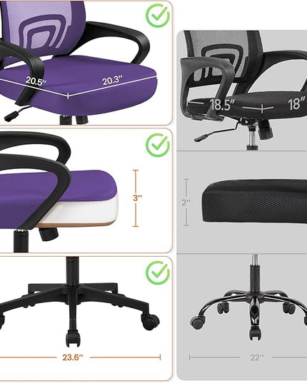 Yaheetech Office Chair Ergonomic Mesh Chair w/Lumbar Support Armrest Wheels Comfortable Racing Seat Adjustable Swivel Rolling Home Executive Mid Back Computer Chair for Adults, Purple - LeafyLoom