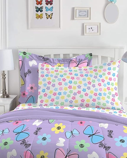 Dream Factory Sweet Butterfly Ultra Soft Microfiber Comforter Set, Purple, Full - LeafyLoom