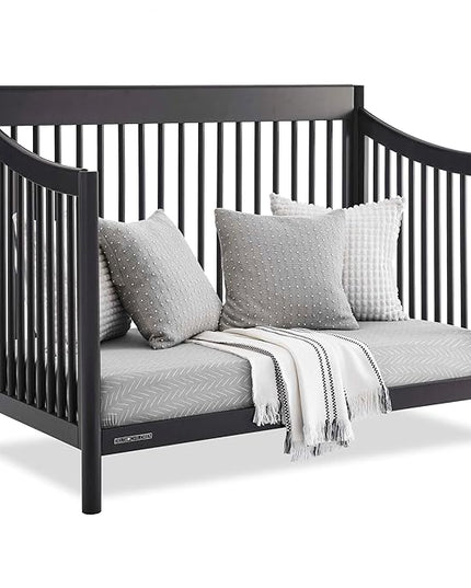 Delta Children Brooks 6-in-1 Convertible Crib, Midnight Grey + Simmons Kids Quiet Nights Breathable Crib Mattress with Removable/Machine Washable Cover (Bundle) - LeafyLoom