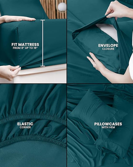 Utopia Bedding King Bed Sheets Set - 4 Piece Bedding - Brushed Microfiber - Shrinkage and Fade Resistant - Easy Care (King, Teal) - LeafyLoom