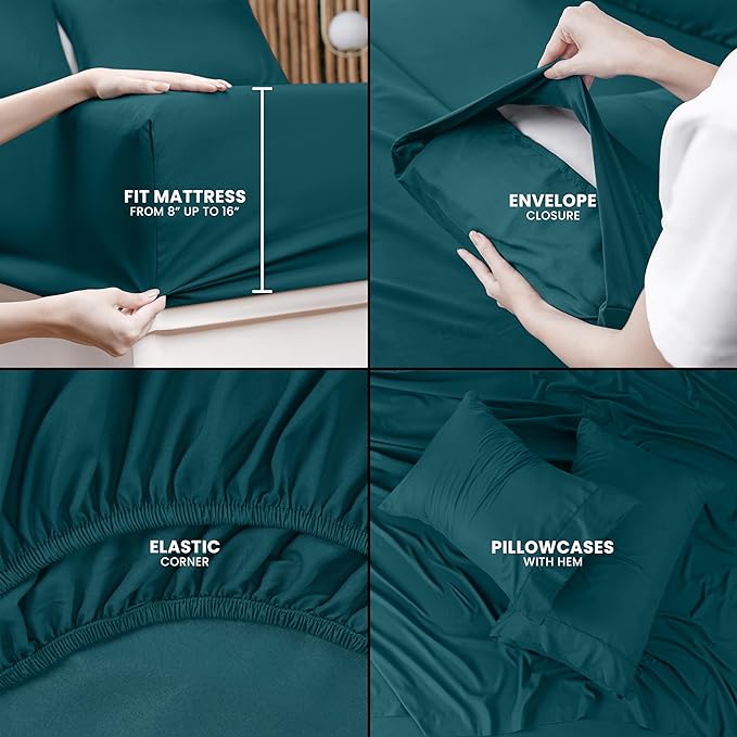 Utopia Bedding King Bed Sheets Set - 4 Piece Bedding - Brushed Microfiber - Shrinkage and Fade Resistant - Easy Care (King, Teal) - LeafyLoom